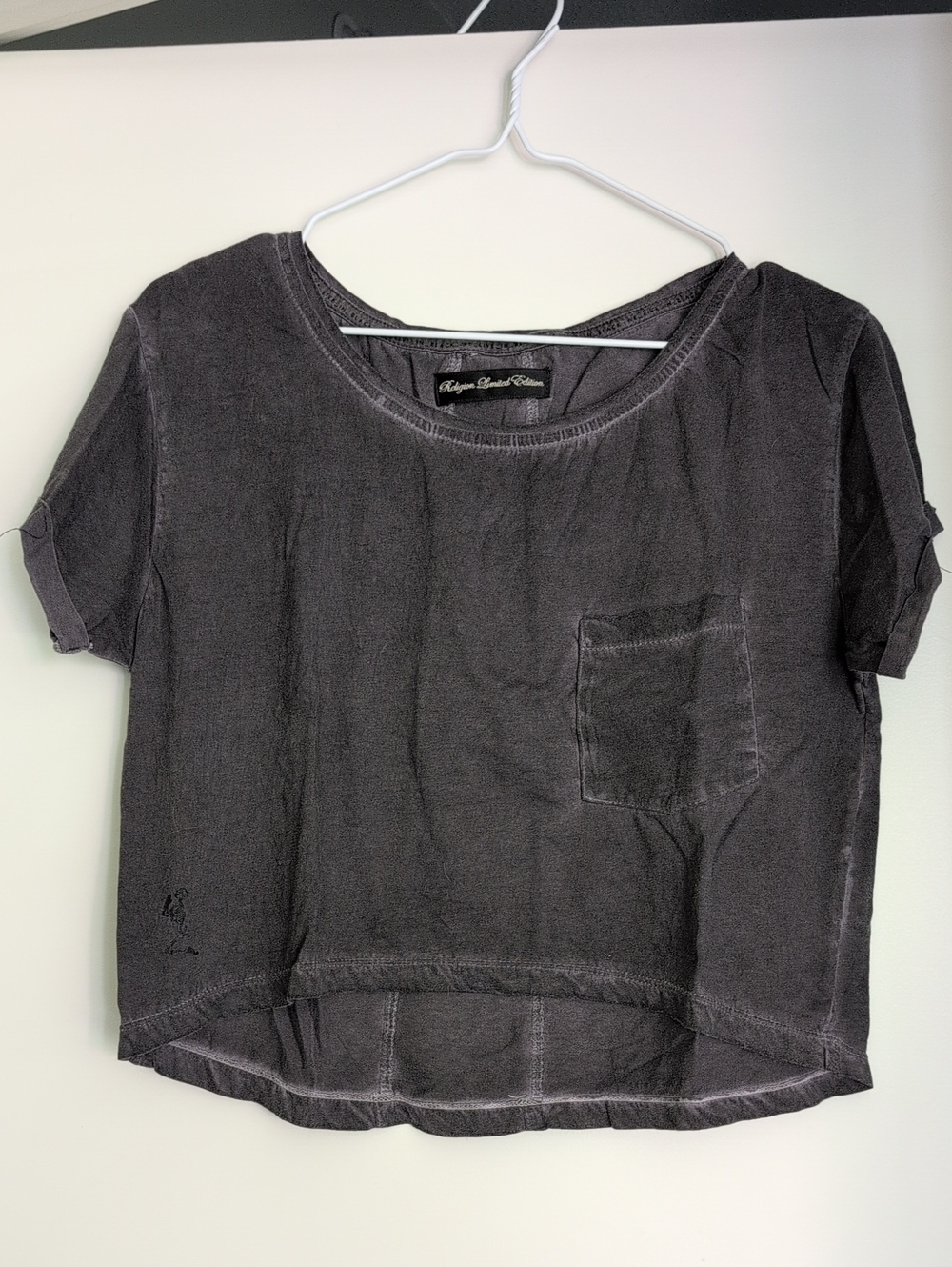 Vintage Washed Black Cropped Pocket Tee